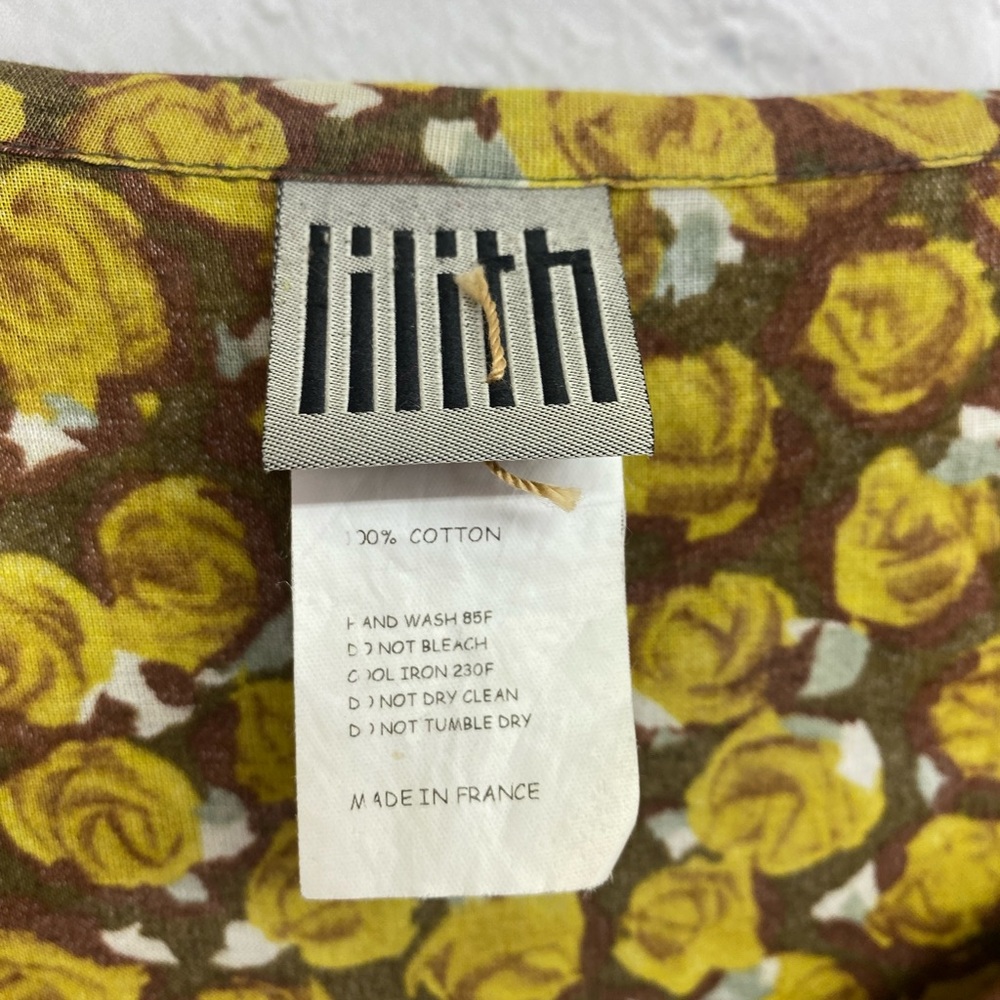 LILITH Quirky mustard & brown floral side button midi dress size S - Picture 6 of 7